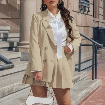 

2 Pcs Women Blazer Suit Solid OL Blazer & Skirt Office Wear Feamle Women Tracksuit Casual Blazer Suits 2020