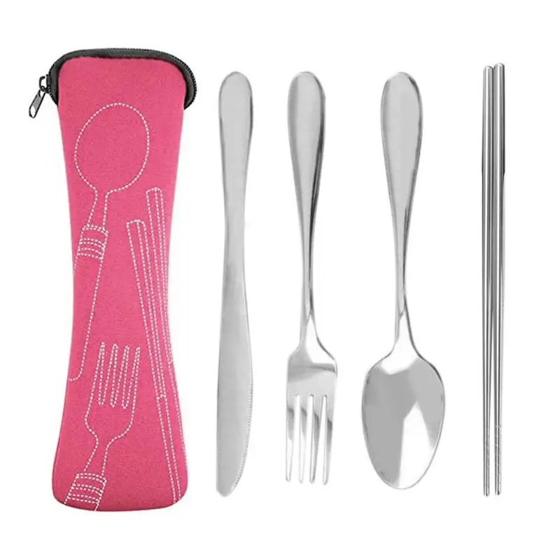 3/4pcs Portable Stainless Steel Tableware Camping Bag Picnic Juegos De Vajillas Lunch Box Fork Spoon Chopsticks Tableware - Цвет: 11