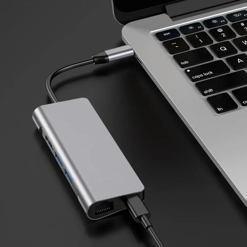 7 в 1 type-C концентратор Многофункциональный USB-C к USB3.0x2+ HDMI+ TF+ RJ45+ PD адаптер питания конвертер для ноутбука MacBook USB-C концентратор