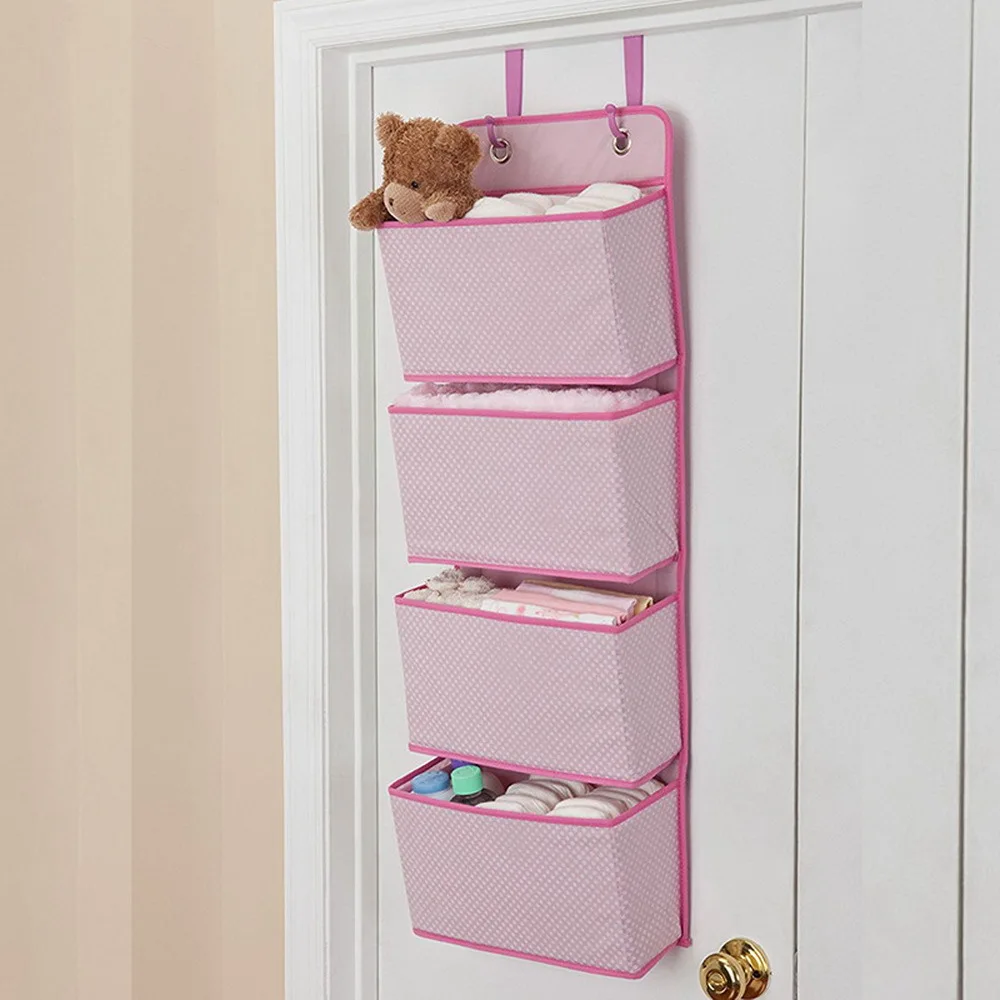

Cross Border Fabric Four Grid Door Rear Hanging Bag Bedside Storage Bag Cotton Linen Closet Hanging Storage Bag Dormitory Storag