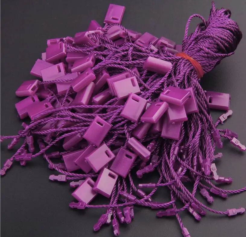 Purple 100 шт. квадратная бирка в виде одежды Веревка Красочные шнуры полиэфирная струна Висячие планшеты сумка для одежды ценники карточка ручная работа аксессуары для одежды - Цвет: Purple