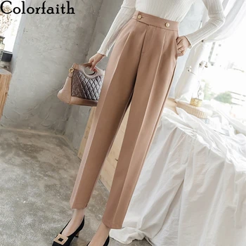 

Colorfaith New 2020 Autumn Winter Women Pants 3 Colors High Waist Straight Pockets Formal Lady Ankle-Length Harem Trousers P7236