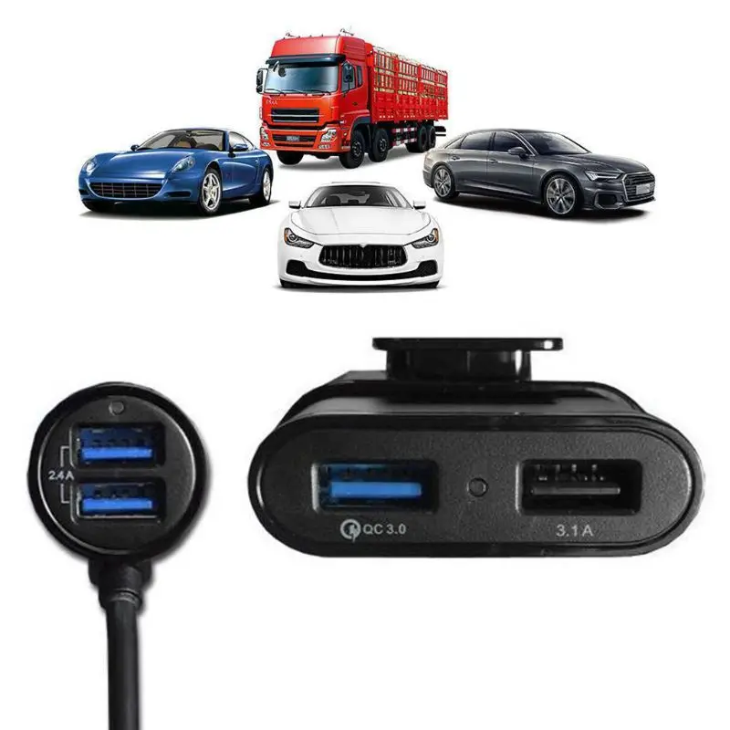 Universal 4 USB Ports Car Charger Front Back Seat QC3.0 Fast Charging for Phone LX9A
