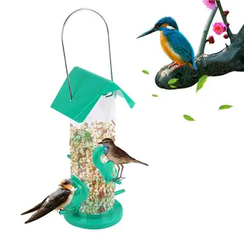 

Roofed Bird Feeder Outdoor Rainproof Bird Feeder Portable Hanging Food Dispenser With 4 Feeding Mouths For Tit Small Wild Birds