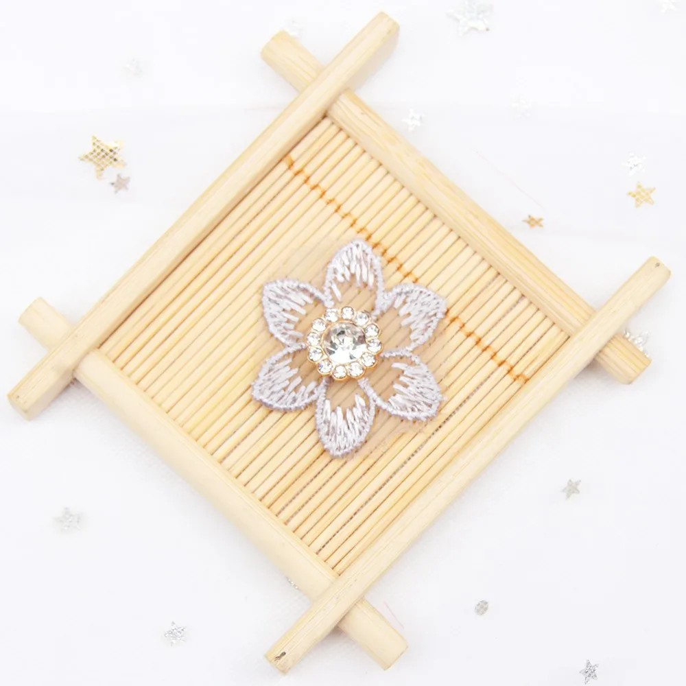 012 grey Cheer Bows 10pcs/bag Lace Flowers Patches Pearl Rhinestone Accessories DIY Headwear Accessories Dress Decor Supplies - Цвет: 012 grey