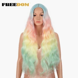 FREEDOM Synthetic Lace Wigs For Black Women Long Body Wave 30inch Omber Blond Natural Color Hair Wigs Heat Resistant Fiber