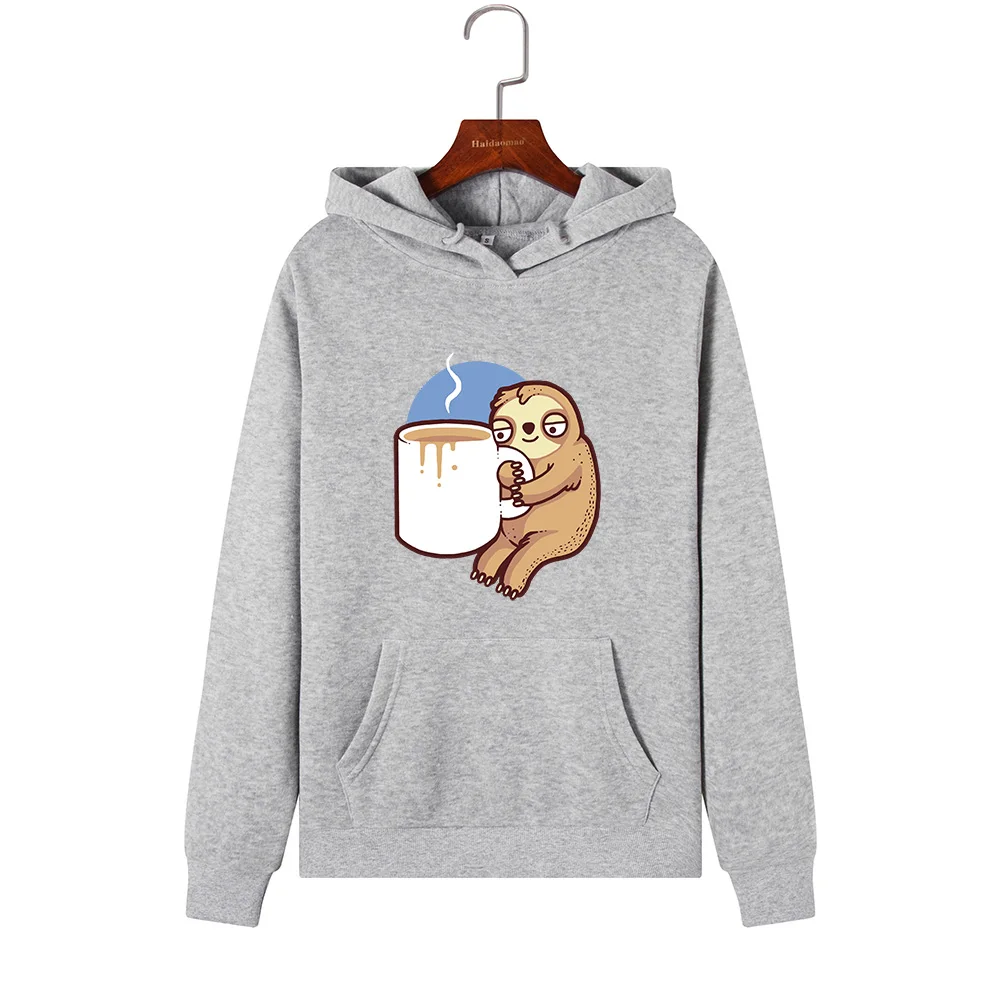 

Women Hoodies Sweatshirts Hooded Sweatshirt Funny Sloth Drinking Coffee Print Autumn Winter Pullover Female Hoodie Tops Clothes