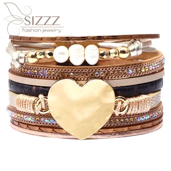 

2019 New ladies fashion peach heart multi-layer multi-color love bracelet&bangles for women
