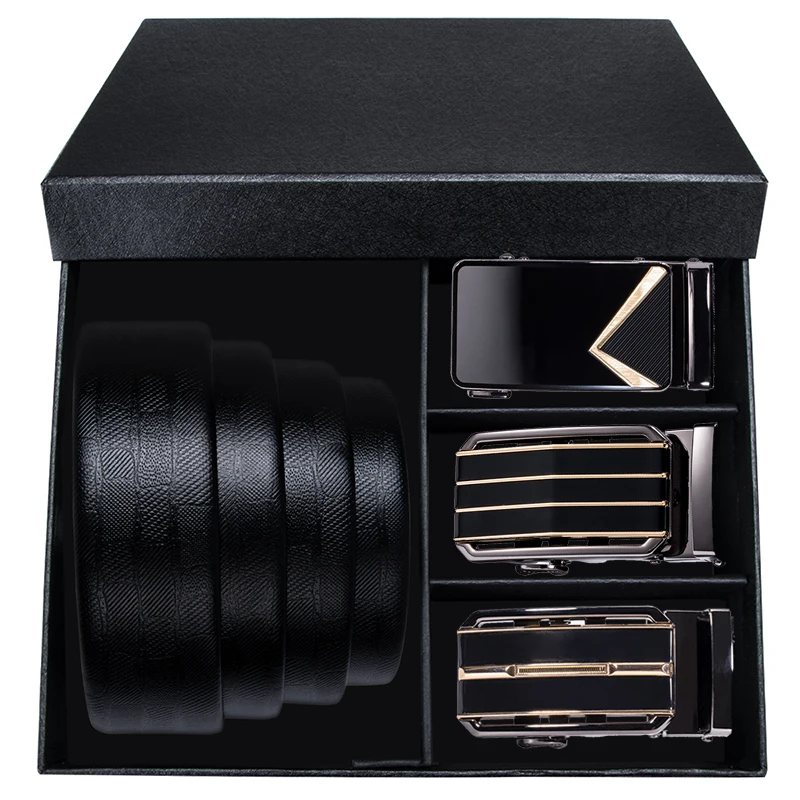 

Hi-Tie Formal Style Business Leather Belt for Mens Brand Designer Automatic Buckle Black Genuine Leather Belt Strap for Wedding