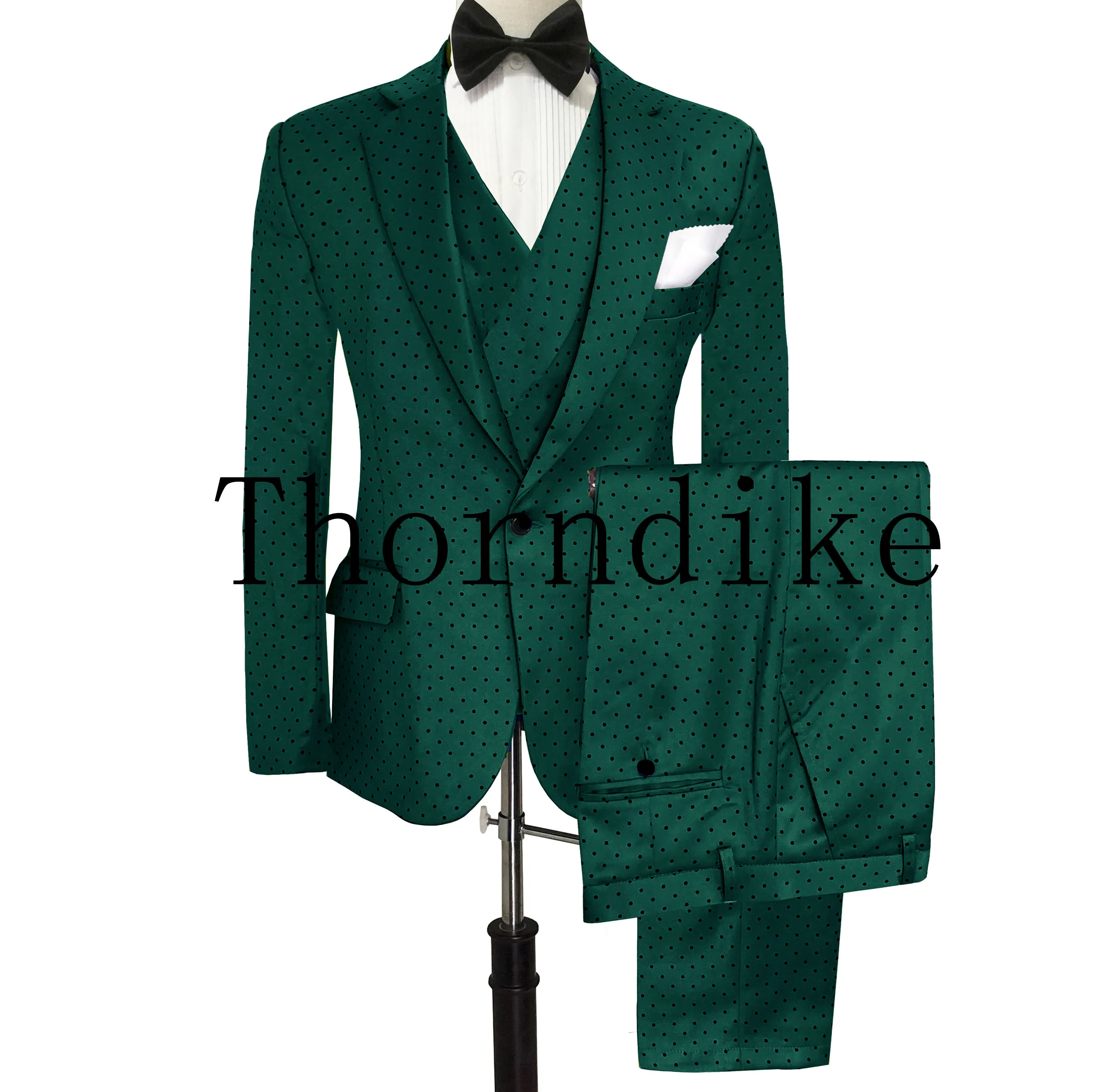 Suits For Men 3 Pieces(Jacket+Pants+Vest) Made Dark Green Dot Casual Marriage Groom Blazer Tuxedo Men For Wedding mens suit