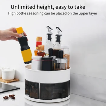 

2 Tier Spices Condiments 360 Degree Rotation Turntable Round Space Saving Food Container Storage Rack Pantry Kitchen Organizer