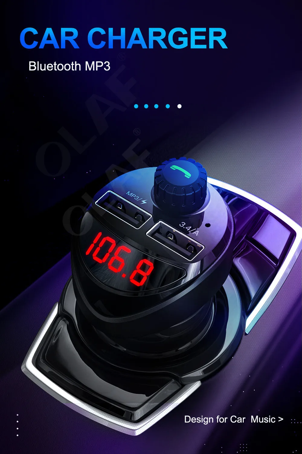 Olaf Bluetooth автомобильное зарядное устройство с fm-передатчиком 3.4A быстрое двойное USB зарядное устройство аудио MP3 плеер TF карта Автомобильный комплект Автомобильное зарядное устройство для телефона