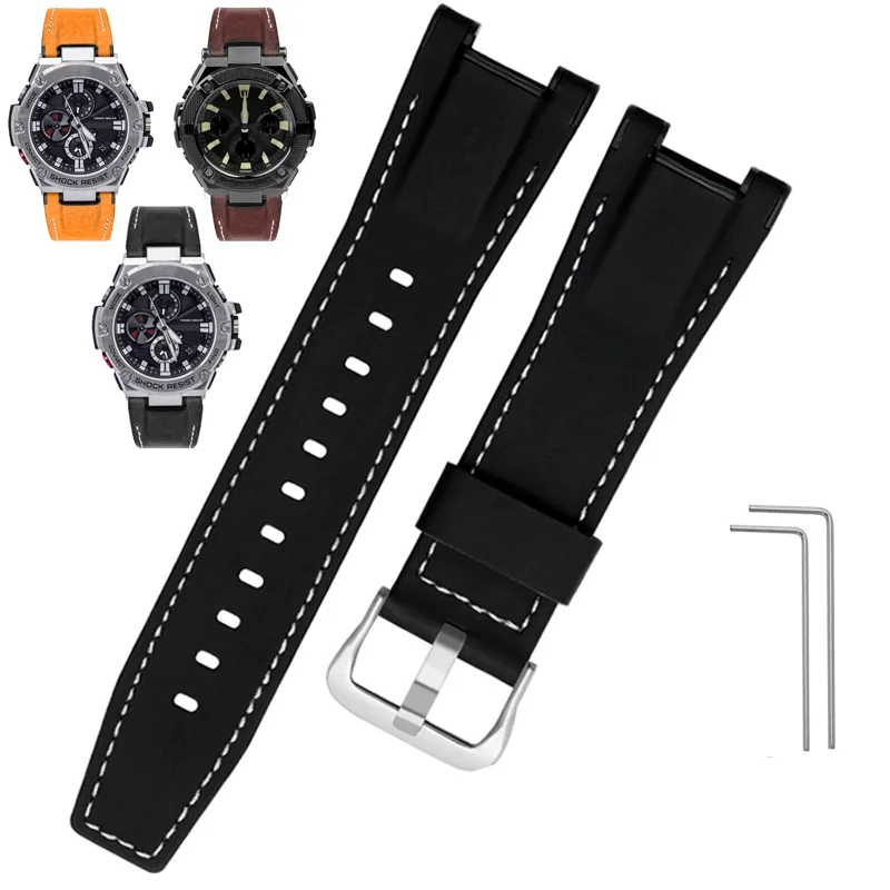 Correa de reloj de lona de cuero para Casio GST-B100 S130 W300GL 400G W330 GST-W120L s120 W130L S100 Series Correa modificada para hombre de 26 mm