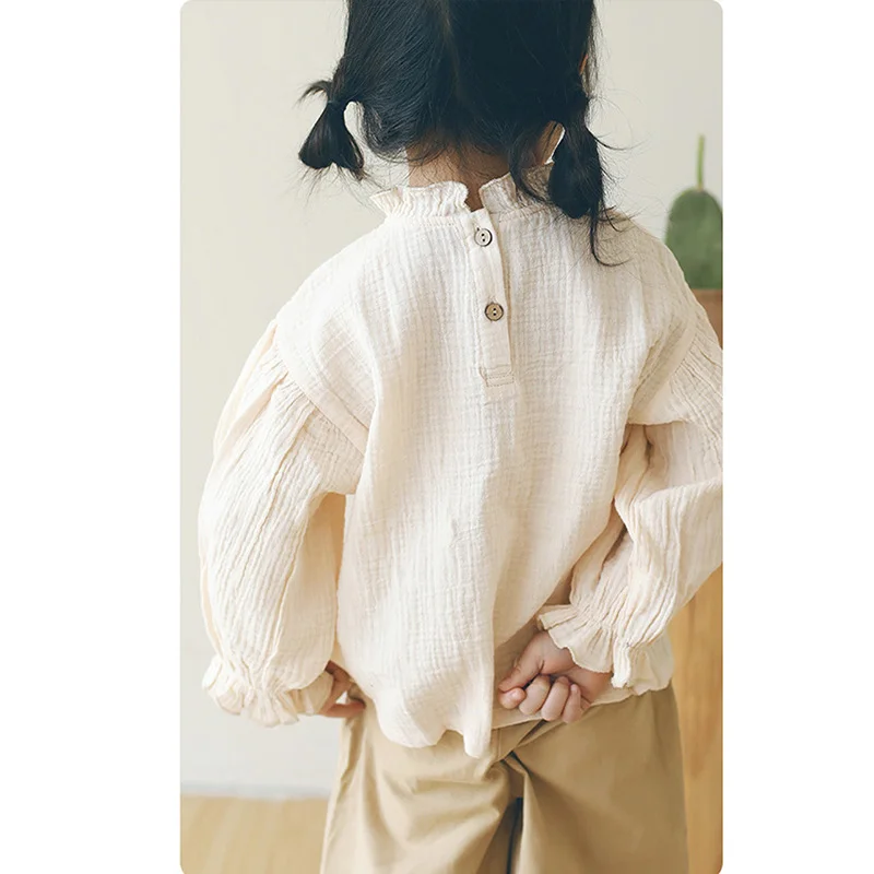 Kids Shirts Girls' Cotton And Linen Shirts Spring And Autumn New Children's Korean Brief Casual Bottoming Shirt Blouse WT031