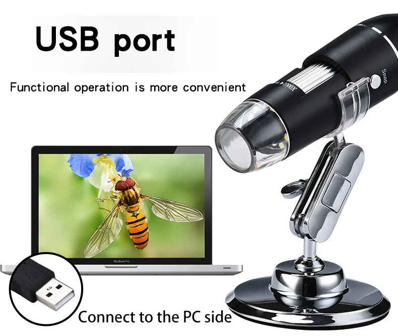 1000X HD Digital USB Microscope Handheld Portable Digital Microscope USB Interface Electron Microscopes with 8 LEDs with Bracket