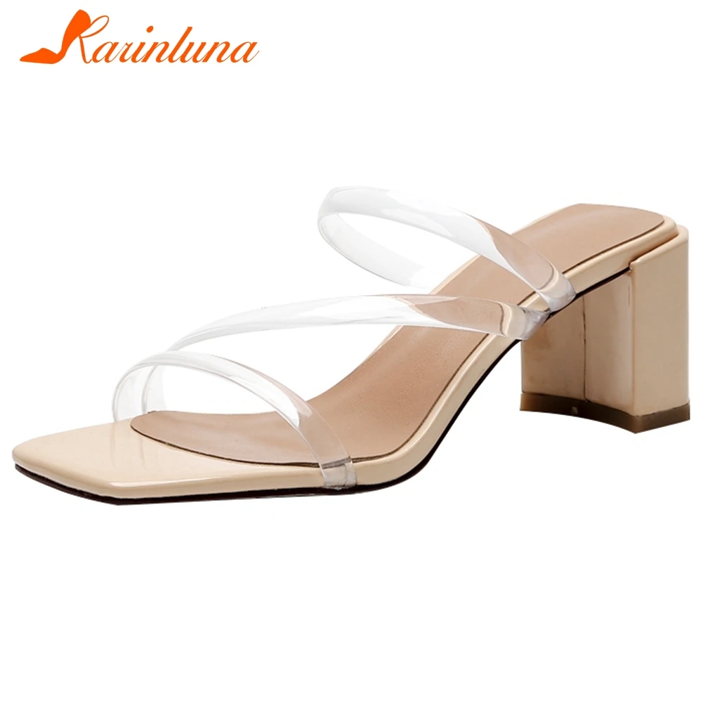 

Karinluna 2020 Hot Sale 2020 Chunky High Heels Summer Shoes Women Pumps Mules Peep Toe Hot PVC Pumps Woman Shoes