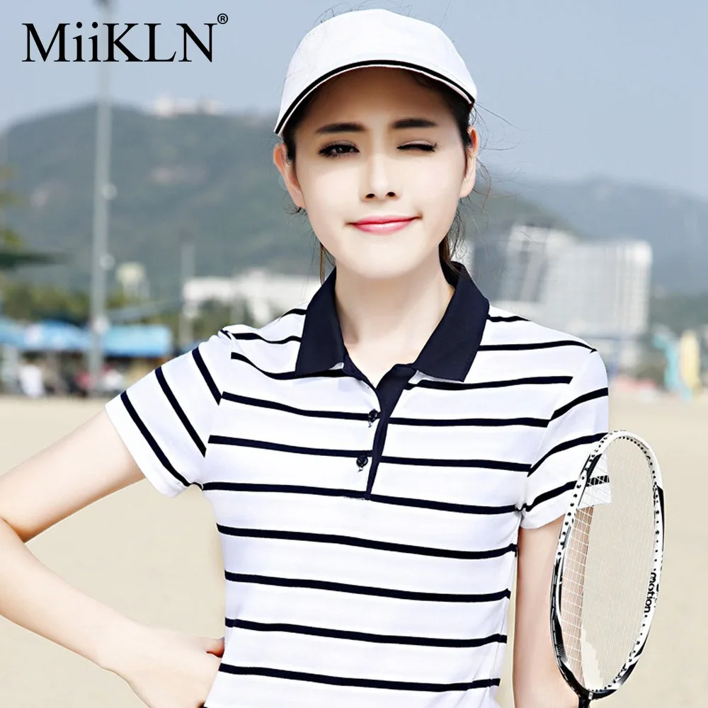 MiiKLN, красная, розовая, белая женская хлопковая рубашка с коротким рукавом, размер d, рубашки поло для гольфа, полосатые рубашки с воротником размера плюс для женщин, поло - Цвет: Синий