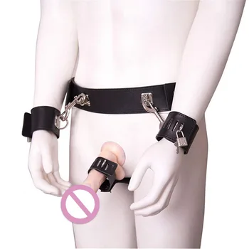 

PU Leather Bdsm Handcuff Male Chastity Belt Cock Cage Bondage Penis Panties Penis Ring For Adult Sex Toy Cockrings Women Gay Men