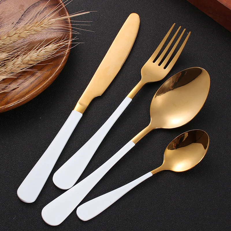 Стальной набор столовых приборов Золотой набор столовых приборов из нержавеющей стали набор Европейской посуды кухонные ножи ложки розовый набор дропшиппинг