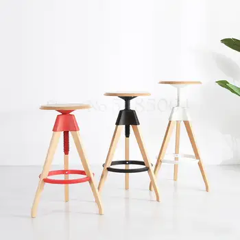

Modern Minimalist European-style Solid Wood Round Rotary Lift Creative Design High Stool Bar Chair Bar Chair Bar Stool