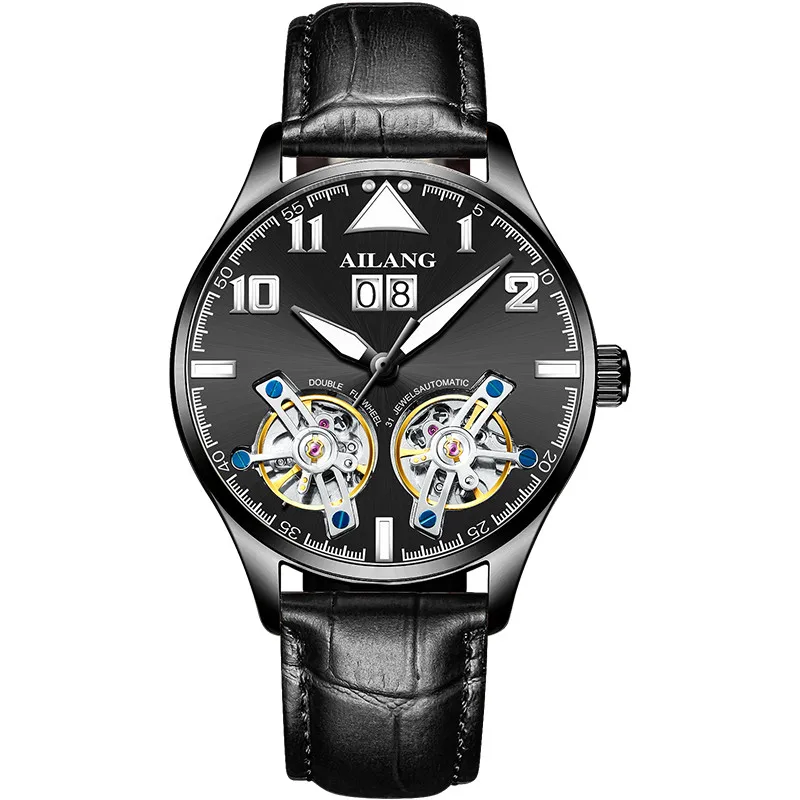 

Automatic Mechanical Watch Men Double Tourbillon Luminous Display Waterproof Leather Men'S Business Clock erkek kol saati
