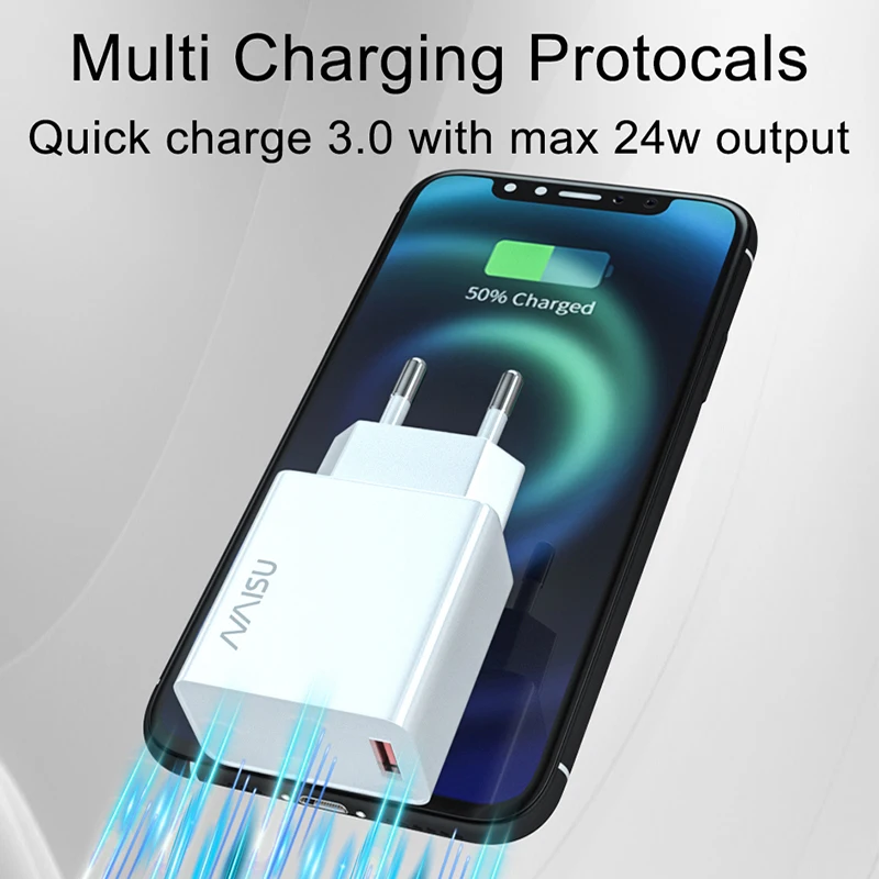 NAISU 24W Quick Charge QC 3.0 USB Charger Wall Mobile Phone Fast Charging Adapter For iPhone13 Huawei Samsung Xiaomi POCO X3 NFC