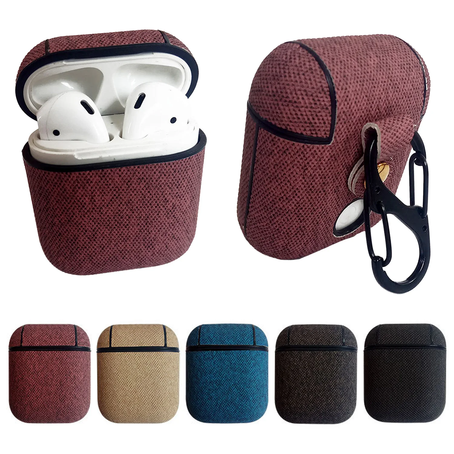 Защитный чехол Besegad из искусственной кожи с карабином для Apple AirPods Air Pods TWS