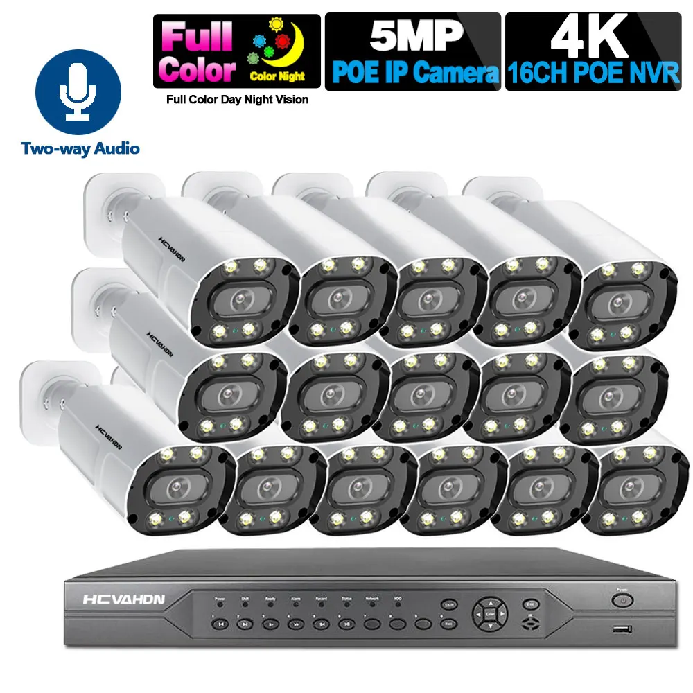 

H.265 CCTV Camera Security System Kit 16ch POE 5MP NVR 4K Outdoor Two-way Audio Video Surveillance System Set IP Bullet Camera