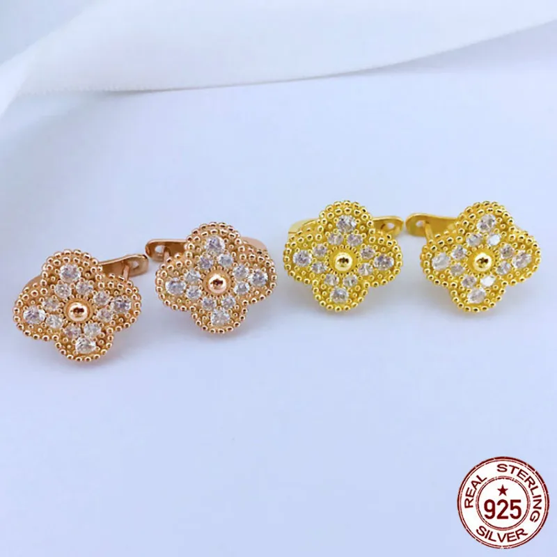 S925 Стерлинговое серебро женские серьги модная индивидуальность Популярные в соответствии с стилем ювелирные изделия четырехлистный клевер простой стиль