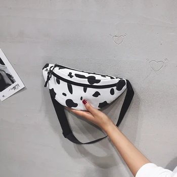 

Milk Cow Fanny Waist Bag Women Classic Texture Delicate Creative Design Chic Canvas Zipper Pack Shoulder Mobile Phone Pouch