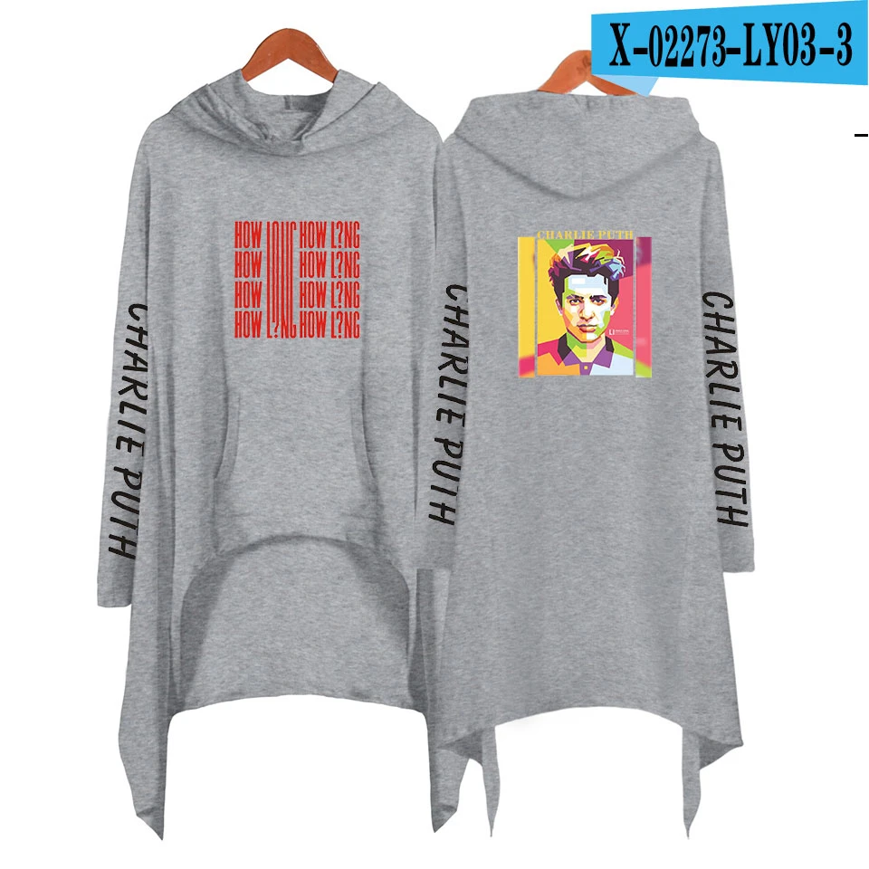 Charles Otto Puth Jr. Толстовки Харадзюку с буквами женские толстовки с капюшоном Charlie Puth осенние креативные длинные женские пуловеры - Цвет: gray
