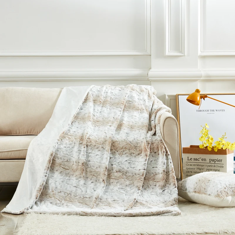 PHF плюшевое бархатное одеяло с искусственным мехом 5" x 60", супер мягкое теплое пушистое роскошное уютное плотное зимнее рождественское покрывало - Цвет: White grey