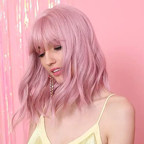 Pink Розовые парики с воздушной челкой короткие синтетические волосы длина плеча пастельный Боб Синтетический косплей парик для девушки красочные парики костюма - Цвет: Pink