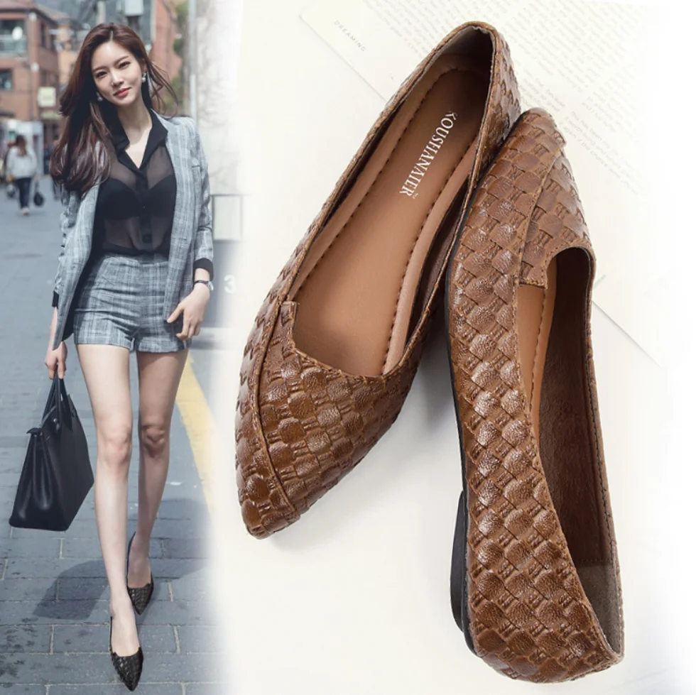 Новые 2021 весенние женские лоферы балерины Scarpe Donna Кожаные туфли лодочки с острым