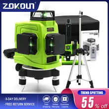ZOKOUN GF120 3D German Brand Module Green Line Laser Level 5200mah Battery Remote Control Horizontal & Vertical Measuring Tool