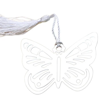 

Hollow Butterfly Bookmarks Metal With Mini Greeting Cards Tassels Kawaii Stationery Pendant Gifts Wedding Favors-12pcs