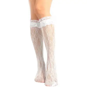 

Women Casual Fashion Lace Floral Knee Length Long Spring, Summer Black, White, Beige Socks