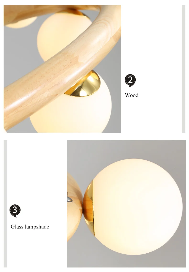 BOTIMI круглый деревянный светодиодный канделябр для гостиной стеклянный шар современные кордовые подвесные люстры кухонная осветительная арматура