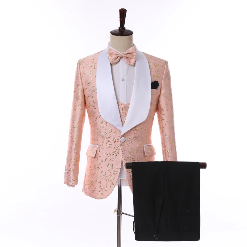 

3Pcs Patterned Men's Suits Sets Wedding Bridegroom Man Jacket Pants Vest Slim Fit Blazer Trousers Business Casual Real Picture