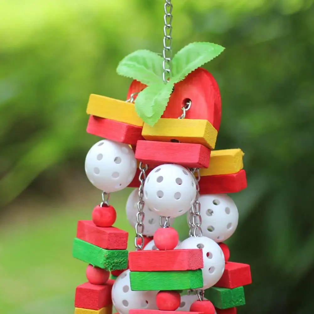 Parrot Toys Bird Swing Toys with Colorful Wood Beads, bananas and apples bunches for Budgie Lovebirds Conures birds toys - Цвет: Алый