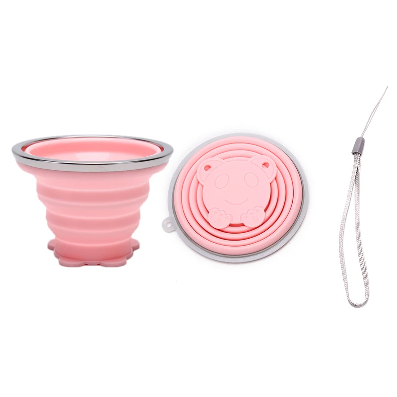 1pc Folding Cup With Lanyard / Dustproof Cover Lid Outdoor Sports Tour Water Cup Coffee Cups Retractable Travel cup