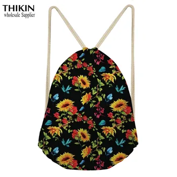 

THIKIN Womens Shoulder Bags Sunflower Pattern Girls Satchel Rucksack Bundle Pocket Drawstring Bag for Kid Lightweight Carry Bag