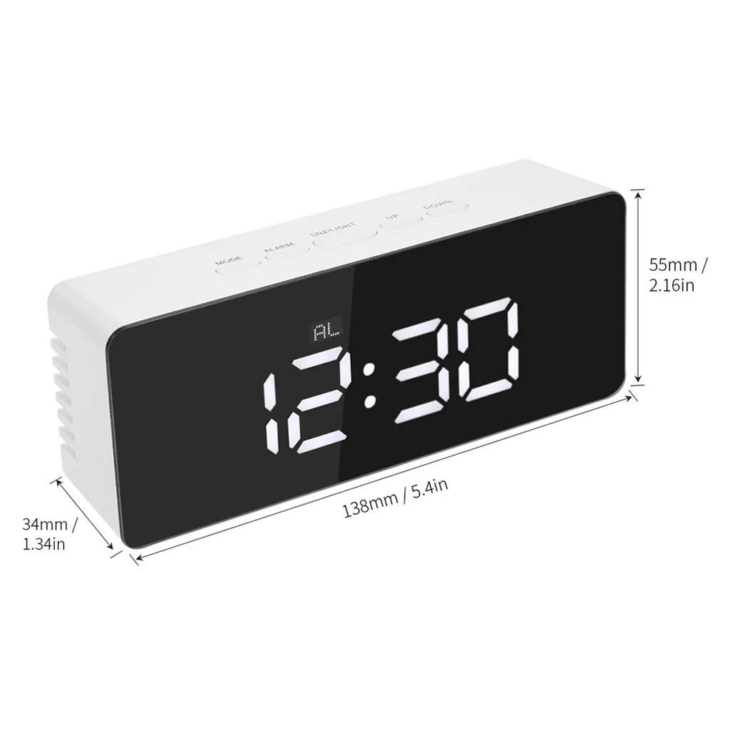 Настольный будильник, многофункциональный, пластиковый, цифровой, светодиодный, зеркальные часы, будильник, ночные огни, термометр, USB питание, часы, настольные# L4