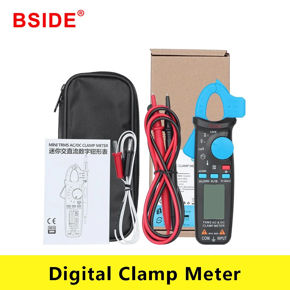 Цифровой мини зажим BSIDE ACM91 тестер с функцией True RMS Амперметр для ремонта