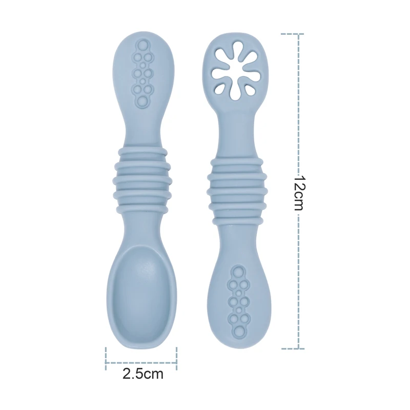Customizable Logo Baby Food Spoon Silicone Meal Spoon Soup Rice Porridge Spoon Hollow Wave Point Design Training Grip BPA Free 6