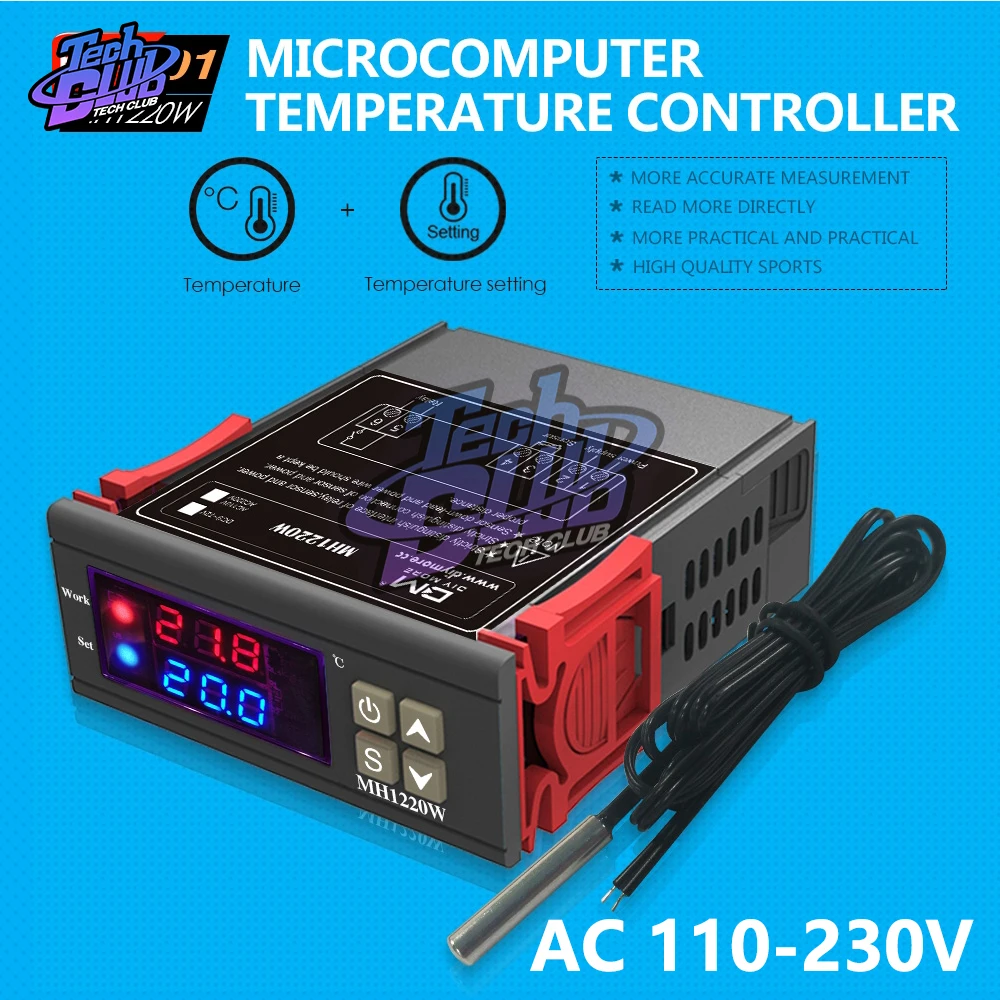 MH1220W AC 220V 110V Digital Display Thermostat Temperature Temp Controller Indoor Outdoor Heating Cooling Thermometer Fridge