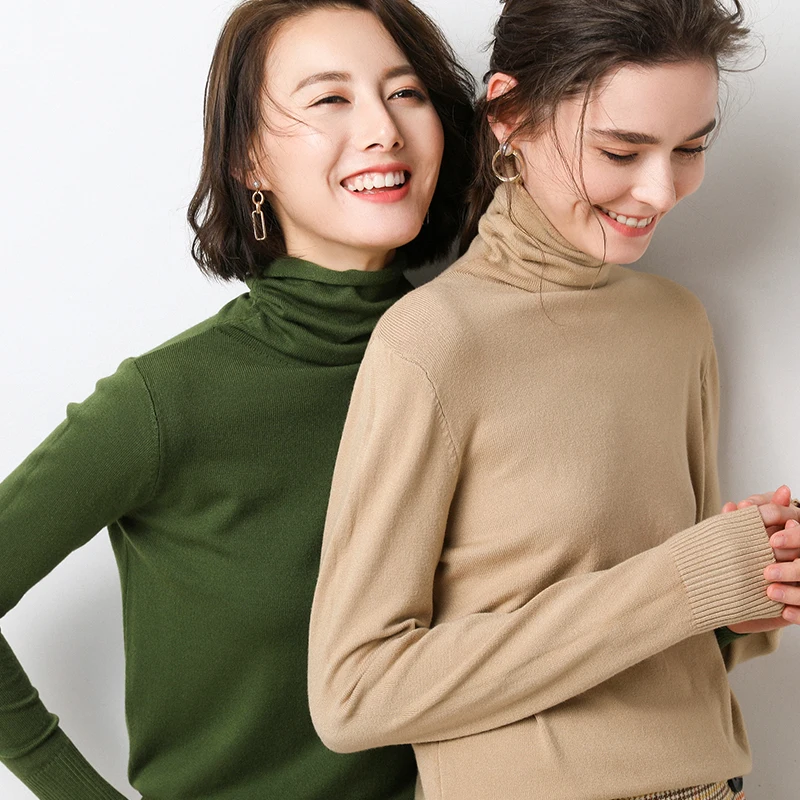 

Thoshine Brand Spring Autumn Women Knitted Cashmere Sweaters Turtleneck Basic Solid Color Knitwear Female Thin Pullovers Jumpers