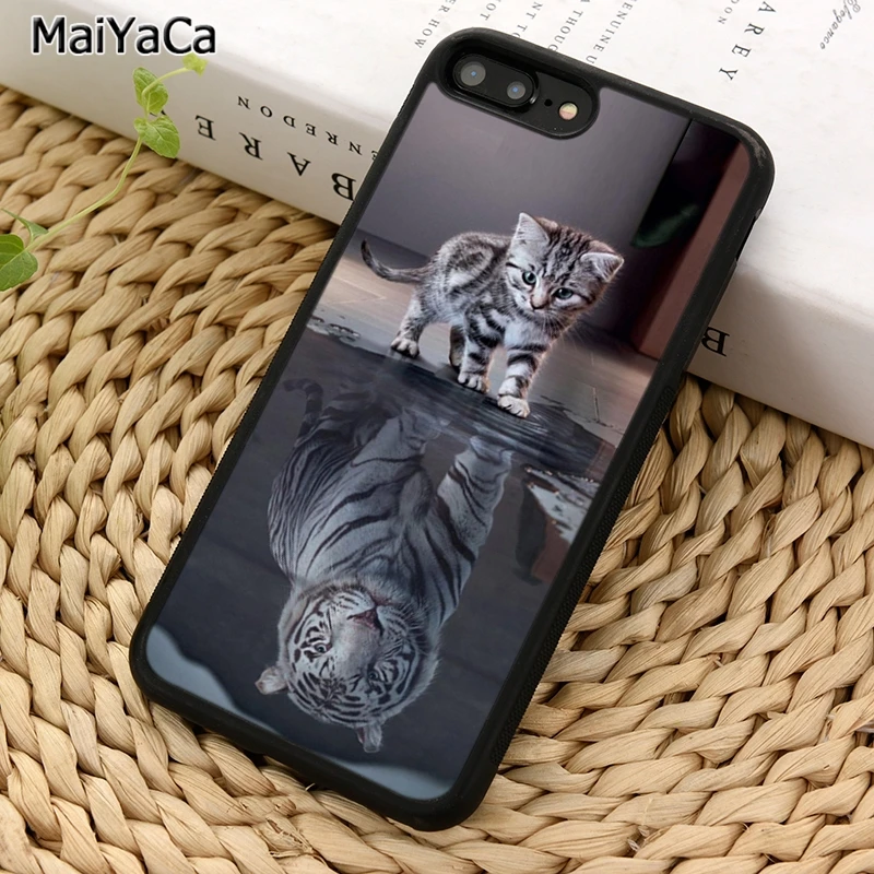 MaiYaCa котенок против тигра отражающий чехол для телефона iPhone 5 6S 7 8 plus 11 12 13 Pro X XR XS Max
