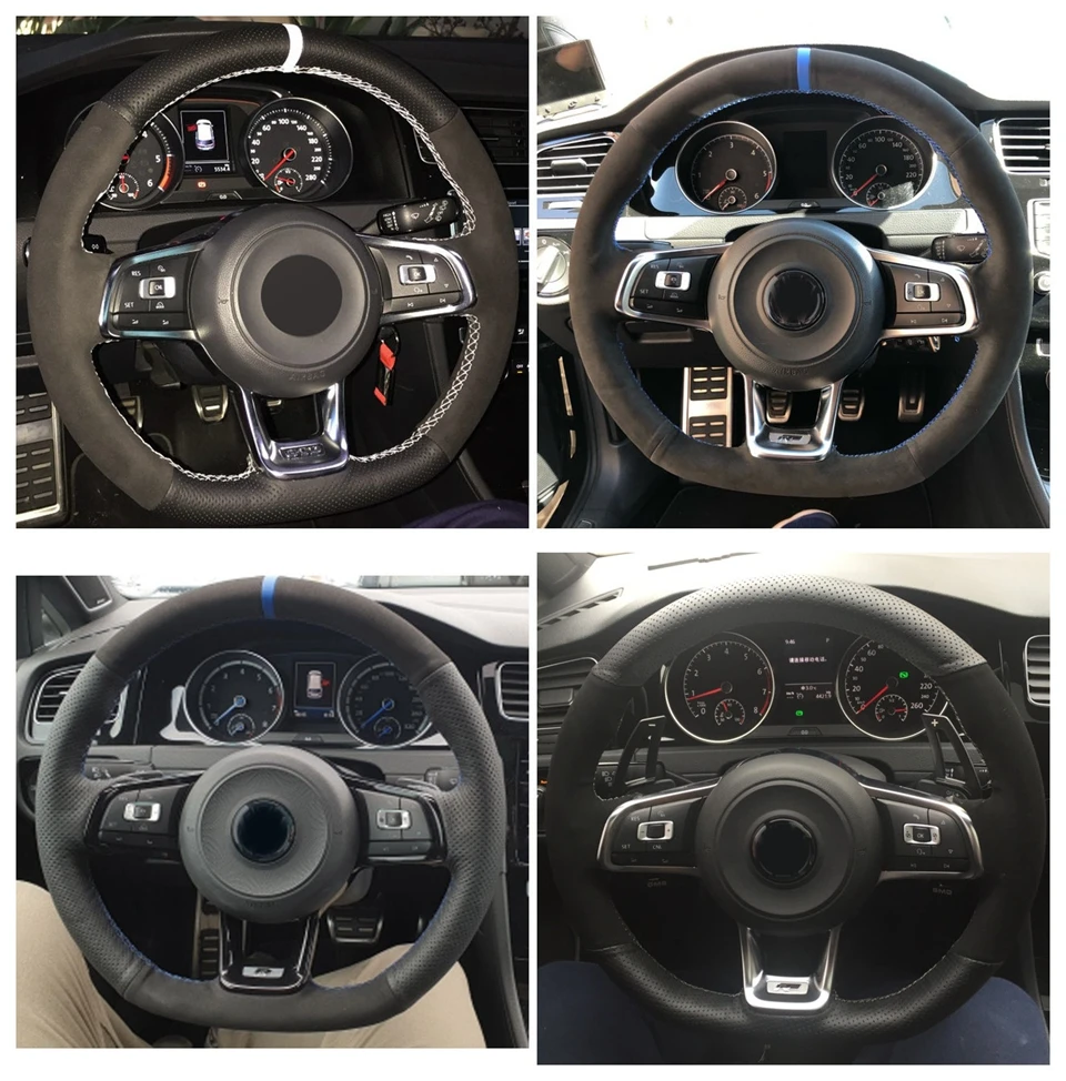 DIY углеродное волокно черный замшевый автомобильный чехол на руль для Volkswagen Golf 7 GTI гольф R MK7 Polo Scirocco