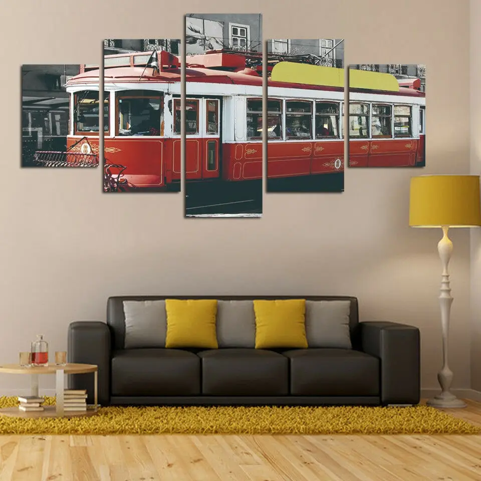 

No Framed Canvas 5Pcs Classic Red Tram Of Lisbon Portugal Wall Art Posters Prints Pictures Paintings Home Decor Decorations